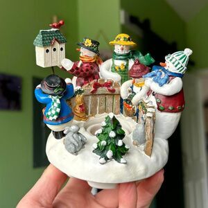 VTG Snowman Winter Christmas Bird House Garden Candle Topper Home Accent
